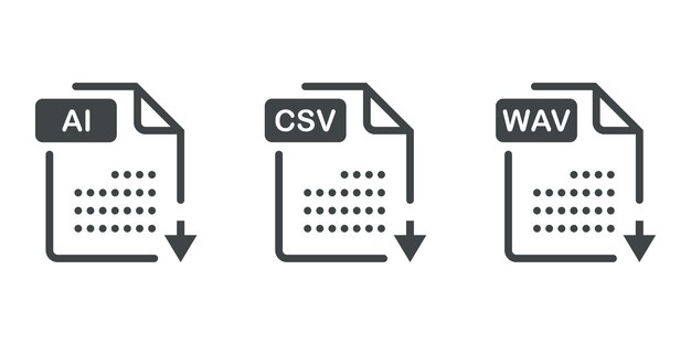 Vecteur icon set de modèles graphiques audio vidéo système d'image code d'archive ai csv wav et document