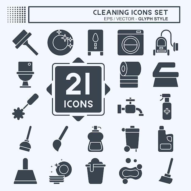 Icon Set Nettoyage lié à l'appareil ménager symbole style glyphe illustration de conception simple