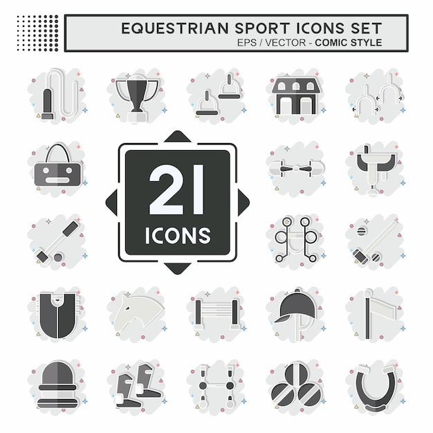 Icon Set Sport équestre lié au symbole Hourse design de style comique modifiable