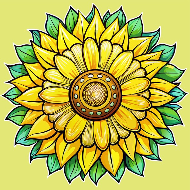 Vecteur icon de sticker de tournesol jaune vif dessiné à la main concept d'illustration isolée