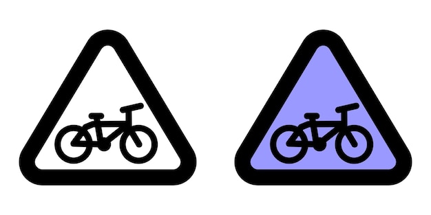 Icon De Vélo En Bleu, Formes Triangulaires, Panneau De Signalisation Routière, Vecteur, Dessin Plat Isolé Sur Fond Blanc.