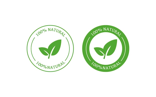 Icône De 100 Ingrédients Naturels Symbole D'illustration De Timbre Eco Alimentaire Et Vecteur De Feuilles