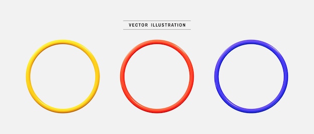 Icône 3d en forme d'anneau coloré définie illustration vectorielle réaliste en style cartoon