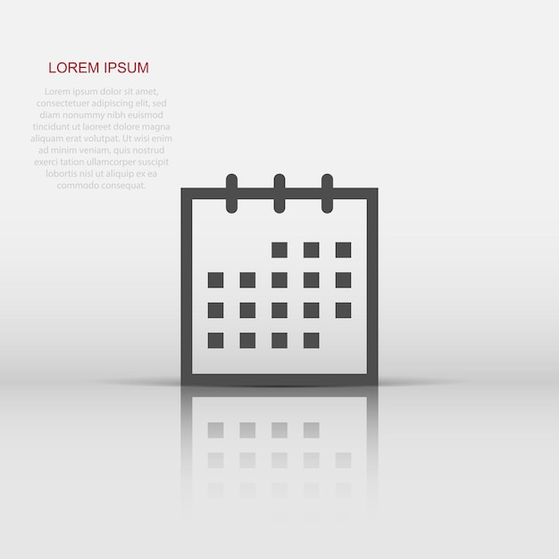 Icône de l'agenda du calendrier dans un style plat Illustration vectorielle de planificateur sur fond isolé blanc Concept d'entreprise de calendrier