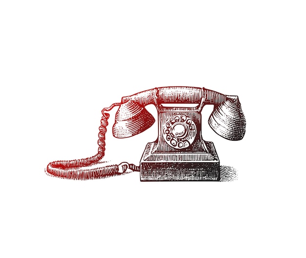 Icône d'un ancien téléphone domestique dessinée à la main Arrière-plan vectoriel