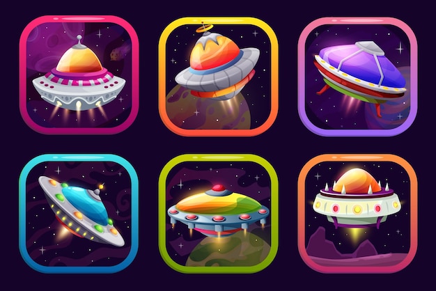 Icône De L'application De Jeu Spatial Ufo Cartoon Ui Ou Gui Assets