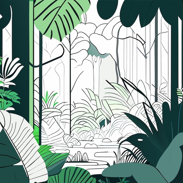 Vecteur icône d'autocollant de dessin animé de style plat dessinée à la main dans la forêt tropicale de la jungle
