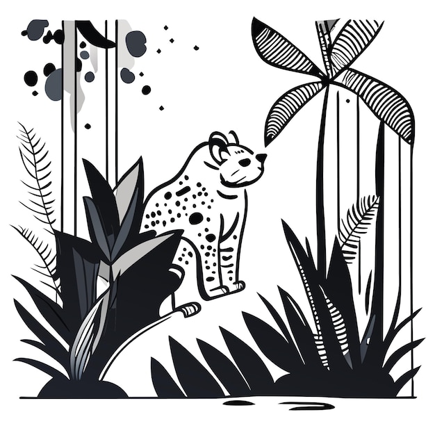 Icône d'autocollant de dessin animé de style plat dessinée à la main dans la forêt tropicale de la jungle