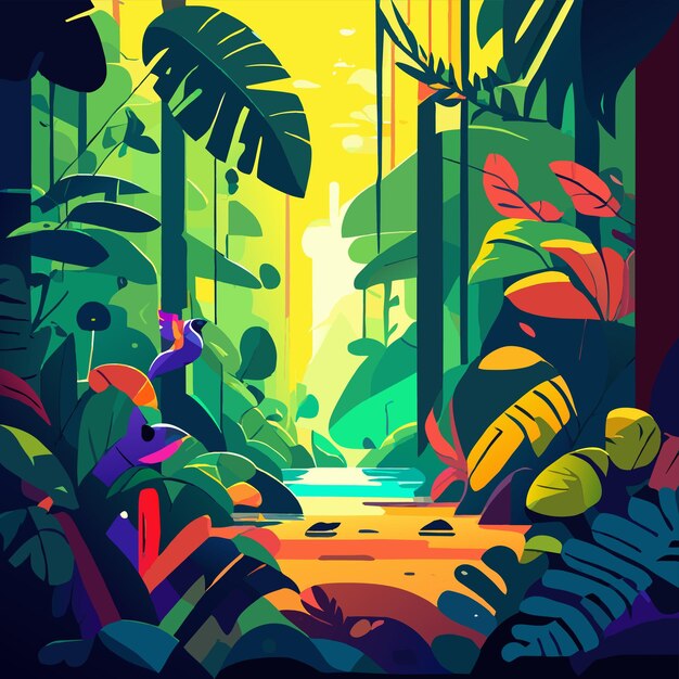 Icône d'autocollant de dessin animé de style plat dessinée à la main dans la forêt tropicale de la jungle