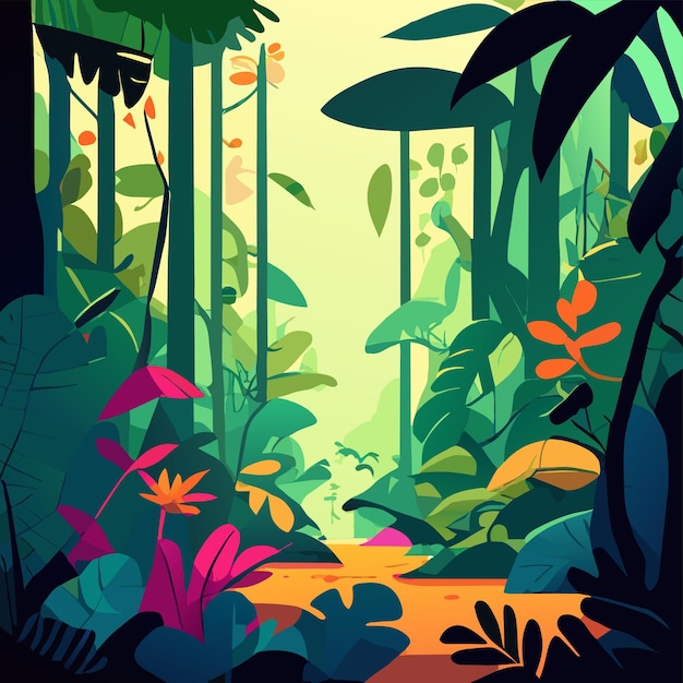 Vecteur icône d'autocollant de dessin animé de style plat dessinée à la main dans la forêt tropicale de la jungle