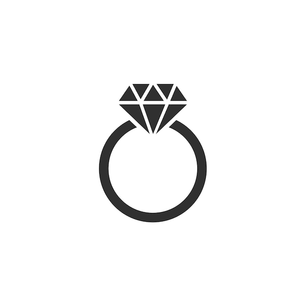 Icône de bague de mariage noir dans un style plat Concept de mariage lié ensemble deux anneaux avec diamant vecteur isolé