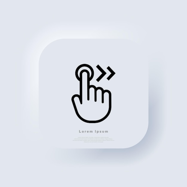 Icône de balayage du curseur de la main vers la droite. Éléments pour les concepts mobiles et les applications Web. Bouton web de l'interface utilisateur blanche UI UX neumorphique. Neumorphisme. Vecteur EPS 10.