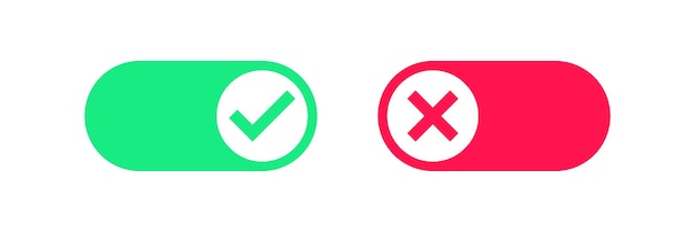 Icône à bascule Symbole de commutateur Signes de curseur Symboles actifs Icônes inactives Annuler le bouton de coche Couleur rouge vert Signe vectoriel