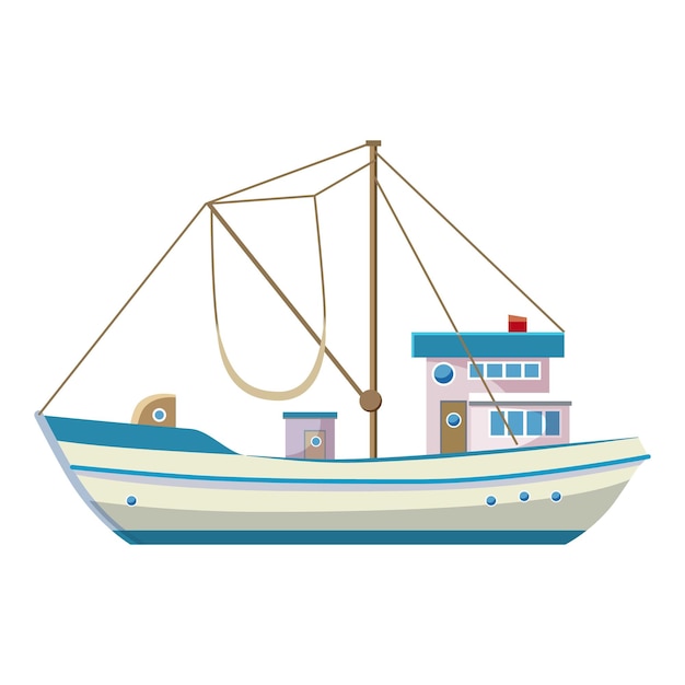 Vecteur icône de bateau de pêche illustration de dessin animé de l'icône vectorielle de navire de pêche pour la conception de sites web
