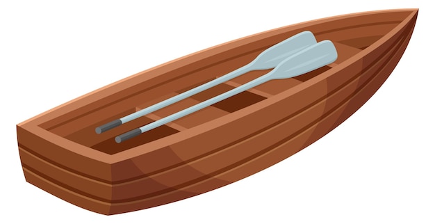 Vecteur icône de bateau à rames bateau à rames avec pagaies en bois isolé sur fond blanc