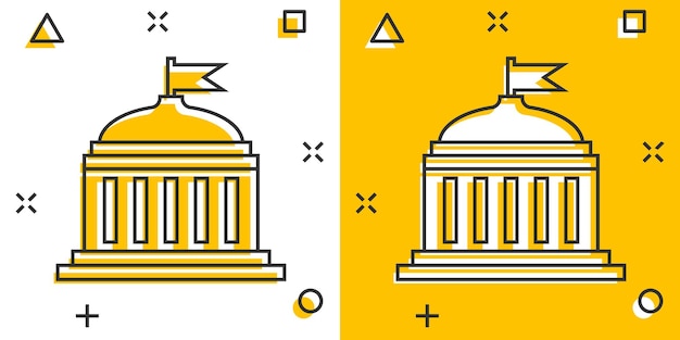 Icône de bâtiment de banque dans le style comique Gouvernement architecture vecteur dessin animé illustration pictogramme Musée extérieur concept d'entreprise effet d'éclaboussure