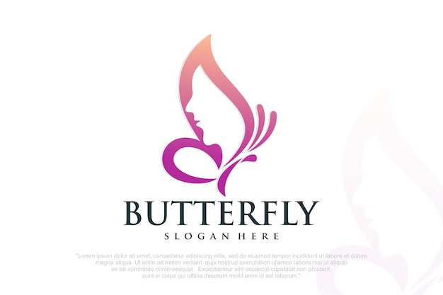 icône de beauté set logo design visage de femme dans les ailes de papillon forme illustration vectorielle.