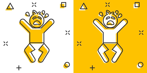 Icône De Bébé Qui Pleure De Dessin Animé De Vecteur Dans Le Style Comique Colère émotions Enfant Signe Illustration Pictogramme Concept D'effet D'éclaboussure D'affaires De Bébé