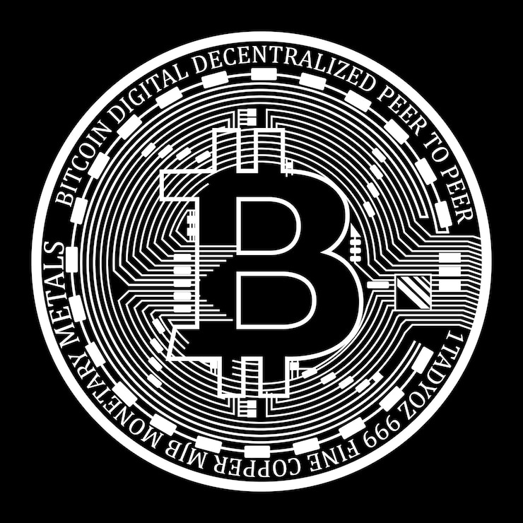 Vecteur icône bitcoin, symbole de paiement. logo de crypto-monnaie. symbole de change de monnaie virtuelle. conception en noir et blanc. pièces de financement internet, illustration vectorielle simple isolée.