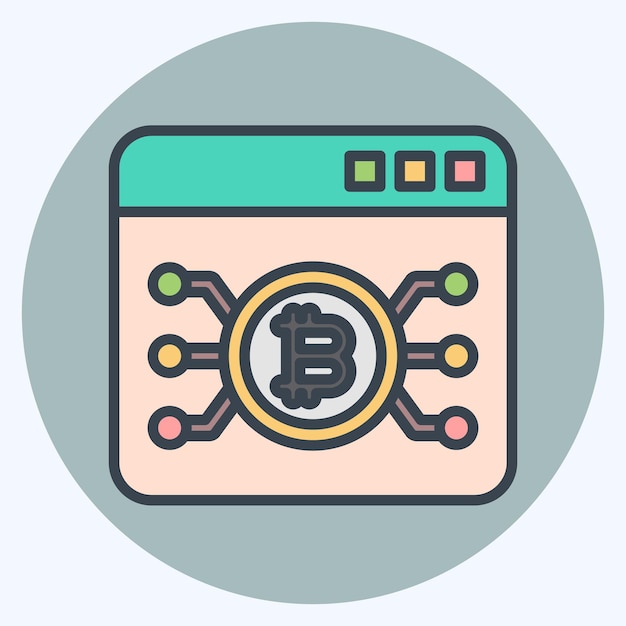 Icône Bitcoin Web liée à Cryptographie symbole couleur mate style illustration de conception simple