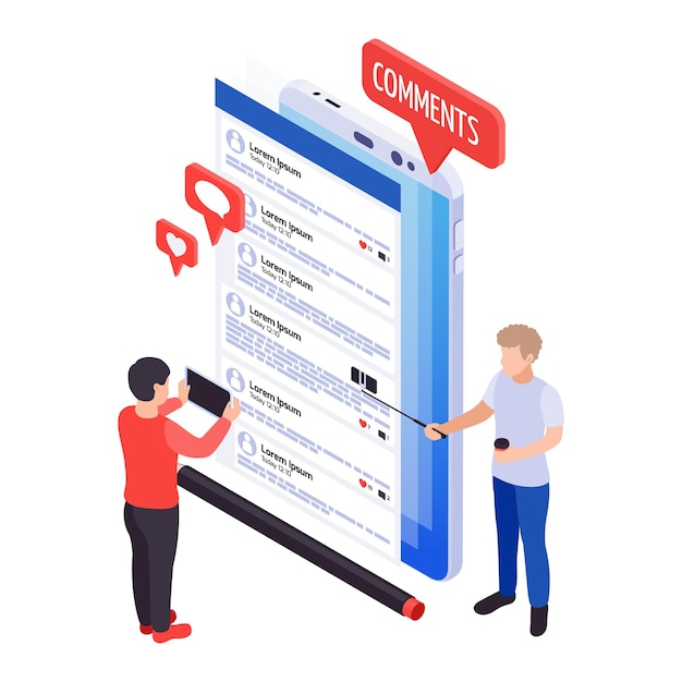 Icône De Blog Isométrique Avec Commentaires De Publication Sur L'écran Du Smartphone 3d