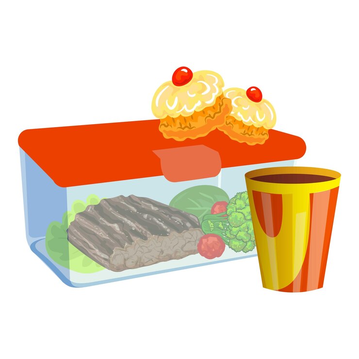 Vecteur icône de boîte à lunch steak dessin animé de l'icône vectorielle de boîte à lunch steak pour la conception de sites web isolée sur fond blanc