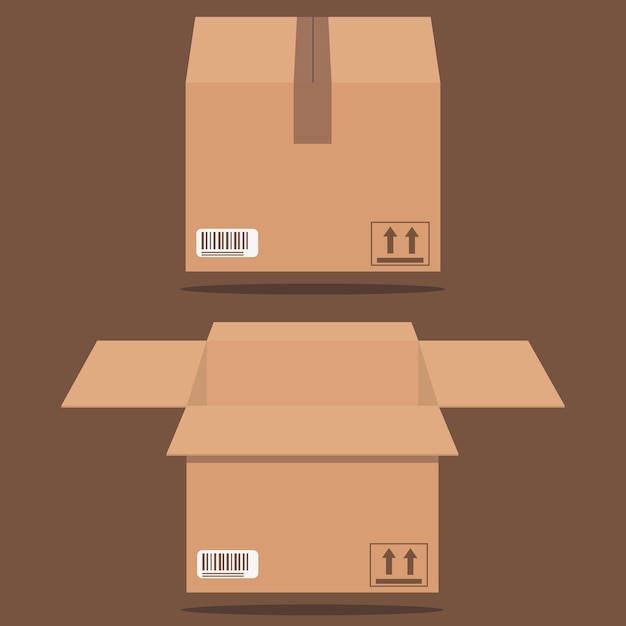 Icône de boîtes en carton, boîte ouverte et fermée. Illustration vectorielle