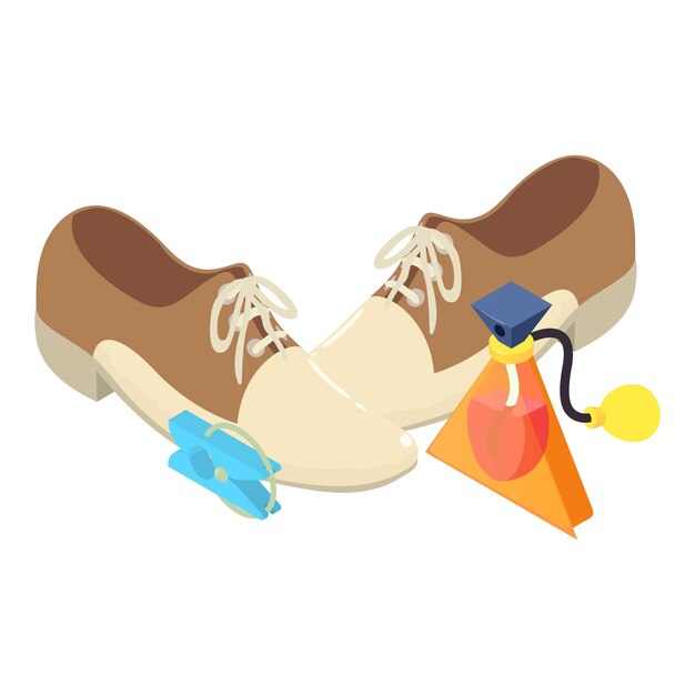 Vecteur icône de botte à lacets vecteur isométrique paire de botte en cuir brun et bouteille de parfum chaussures demi chaussures chaussures