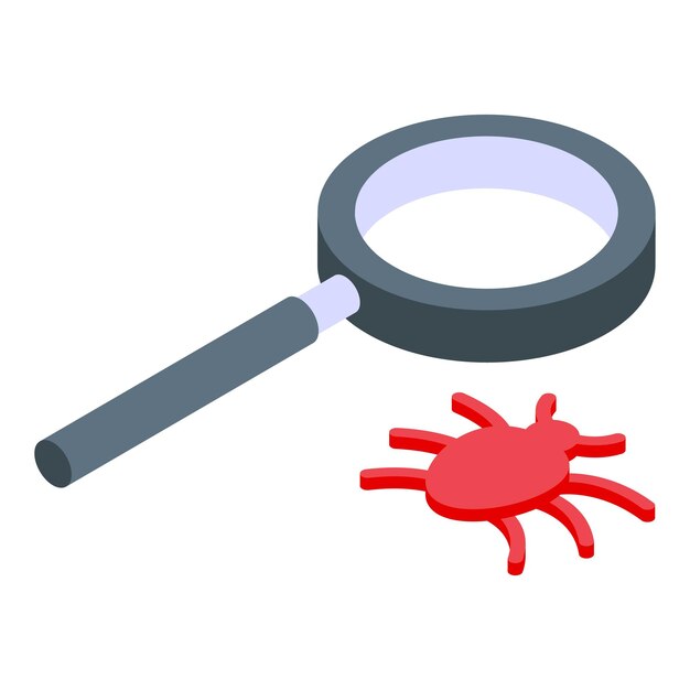 Vecteur icône de bug de recherche vecteur isométrique code informatique virus logiciel