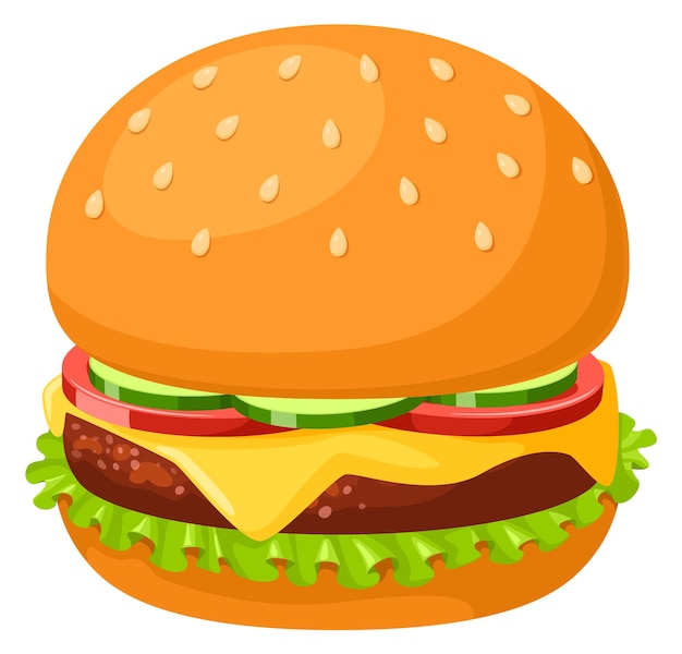 Icône de burger Hamburger de dessin animé Restauration rapide américaine