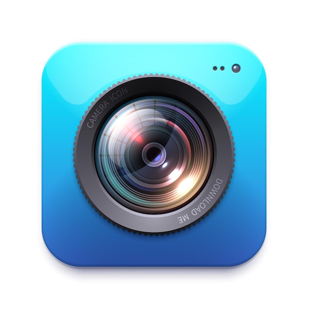Icône de caméra photo ou vidéo, équipement de photographe isolé. Zoom. instantané, étiquette de symbole de photocamera ou emblème. Élément de conception, signe ou bouton numérique graphique, lumière parasite 3D pour le contenu Web