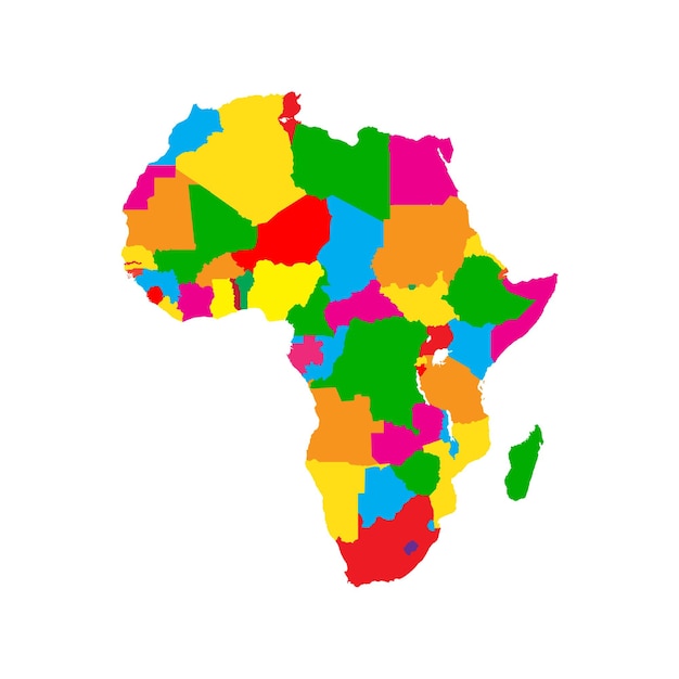 Vecteur icône de carte de l'afrique avec des frontières entre les pays en couleurs différentes