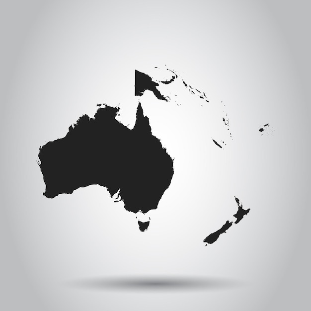Vecteur icône de carte de l'australie et de l'océanie illustration vectorielle plate symbole du signe de l'australie avec ombre sur fond blanc