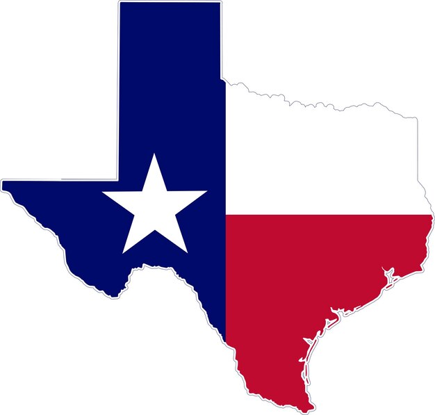 Vecteur icône de carte du texas avec drapeau isolé sur illustration vectorielle de fond blanc