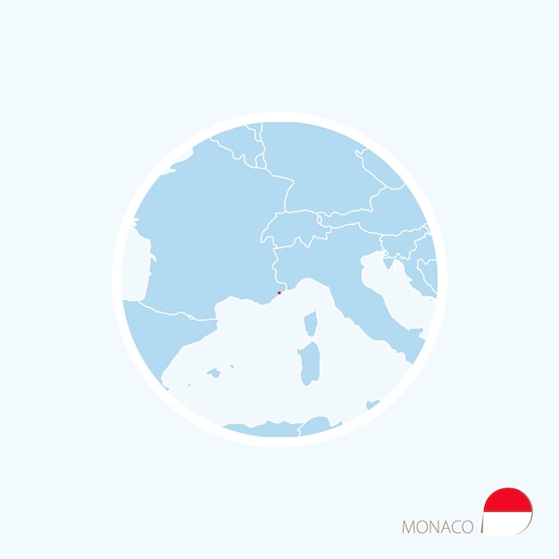 Icône de carte de Monaco Carte bleue de l'Europe avec Monaco en surbrillance en rouge