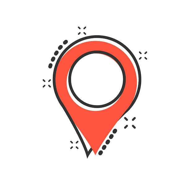 Icône de carte Pin dans le style comique Dessin animé gps navigation vector illustration pictogramme Cible destination business concept effet splash