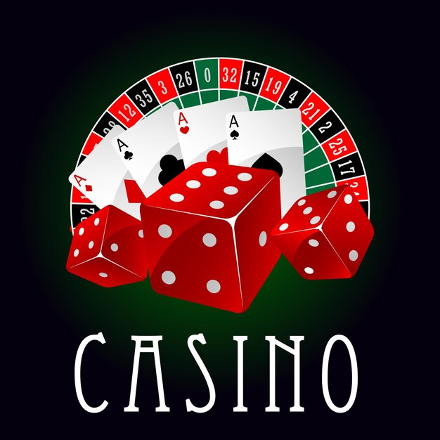 Icône De Casino Avec Dés D'as Et Roue De Roulette