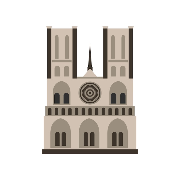 Vecteur icône de la cathédrale norte dame de paris dans un style plat isolé sur fond blanc