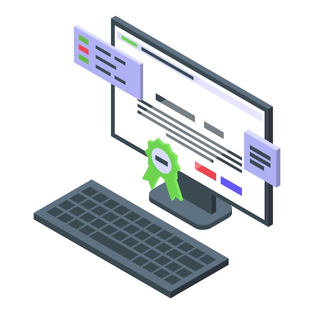Icône de certificat SSL PC Isométrique de l'icône vectorielle de certificat SSL PC pour la conception Web isolée sur fond blanc