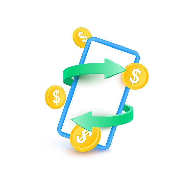 Vecteur icône de change sur les services bancaires par téléphone mobile. pièce d'or de dollars de smartphone et d'argent.