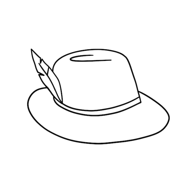 Vecteur icône de chapeau oktoberfest avec illustration vectorielle de contour de plume isolée sur fond blanc