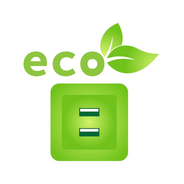 Icône de charge de prise de courant écologique Symbole éco vert nature bio pour le Web et les affaires. Illustration plate simple