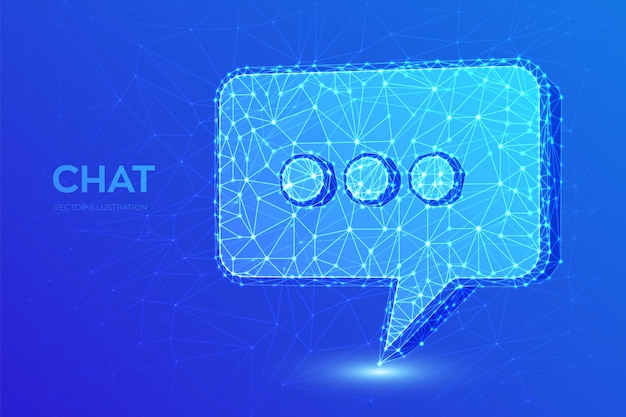 Icône de chat Low poly abstrait Signe de chat Symbole de message de bulle de discours Nuage de dialogue Résumé Réseau social ou thème de la communication en illustration vectorielle polygonale 3D de couleur bleue