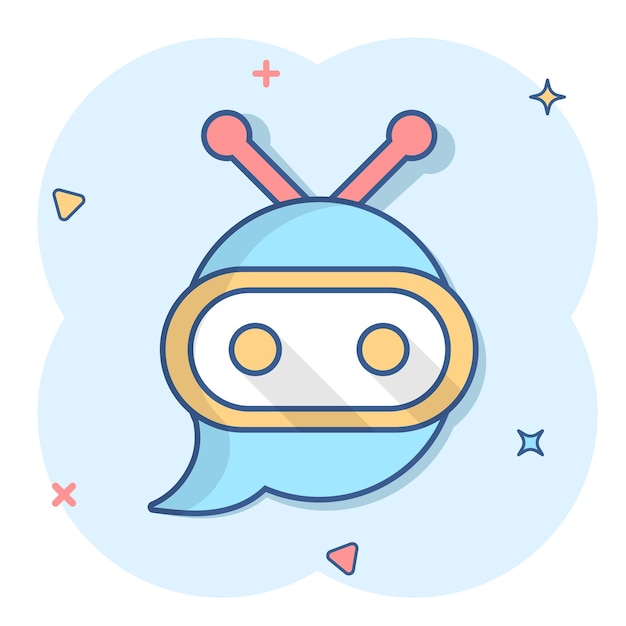 Icône de chatbot robot mignon dans le style comique Pictogramme d'illustration de dessin animé de vecteur d'opérateur de Bot Smart chatbot caractère business concept effet splash