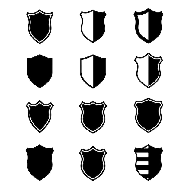 Icône classique du bouclier de la liberté American Shield Icones logo set étoiles rayures et style patriotique
