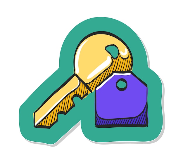 Vecteur icône de clé dessinée à la main dans l'illustration vectorielle de style autocollant