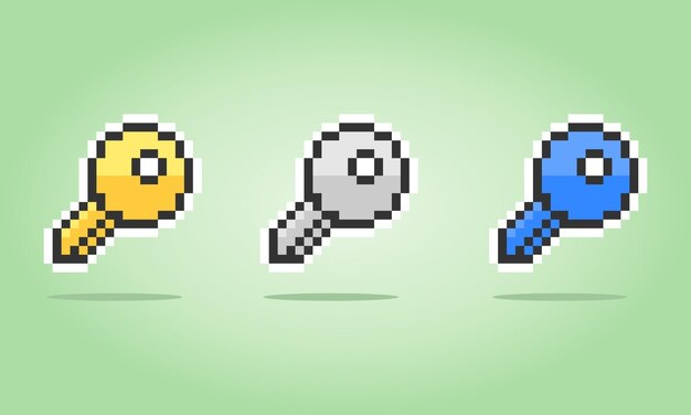 Icône de clé de pixel 8 bits dans l'illustration vectorielle