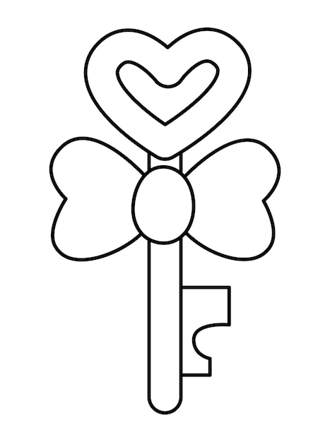 Vecteur icône de clé vectorielle en noir et blanc élément de verrou de ligne magnifique lié avec un ruban et un arc isolé sur fond blanc illustration ou coloriage de symbole de mariage ou de mariage pagexa