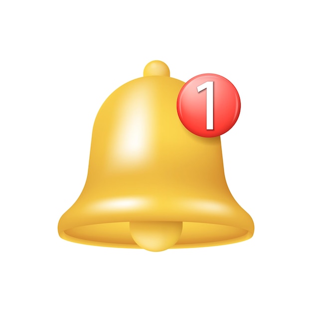 Icône de cloche de notification 3d Rappel des médias sociaux Icône de vecteur réaliste Illustration vectorielle