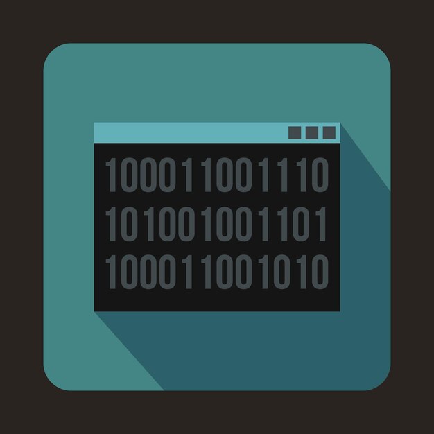 Icône de code binaire dans un style plat sur fond bleu